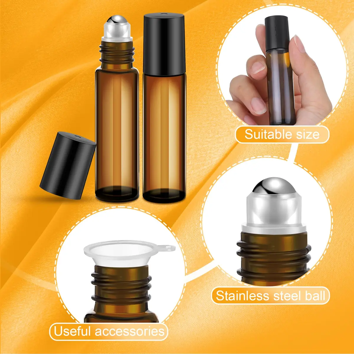 Sumind 150 Pcs Glass Essential Oil Roller Bottles 10 ml | Amber, Leakproof, Reusable - view 3