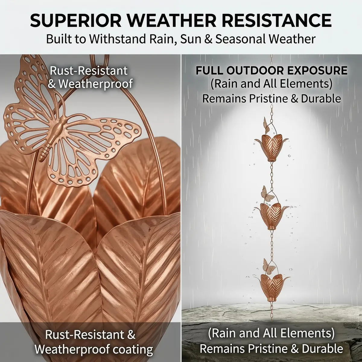 TZSSP 8.75FT Metal Rain Chain for Gutters | Tulip Cups with Butterflies, Outdoor Decor - view 7