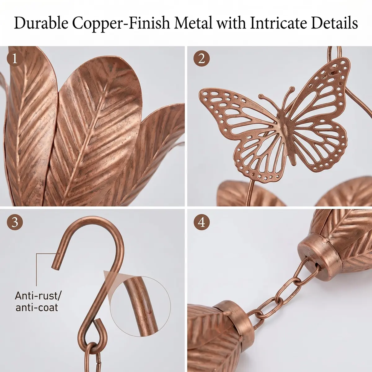 TZSSP 8.75FT Metal Rain Chain for Gutters | Tulip Cups with Butterflies, Outdoor Decor - view 3