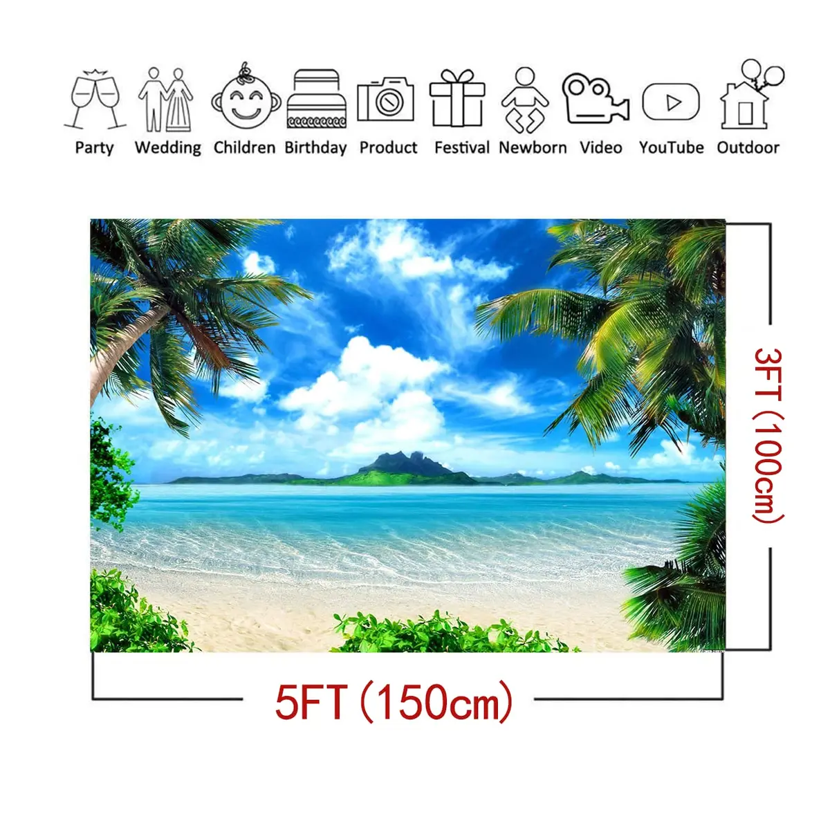 MAQTT Summer Beach Theme Photo Background Hawaii Coconut Tree Banquet Scene Photography Background Wedding Party Decorative Banner Photo Props 270cm x 180cm (9x6ft) - view 5