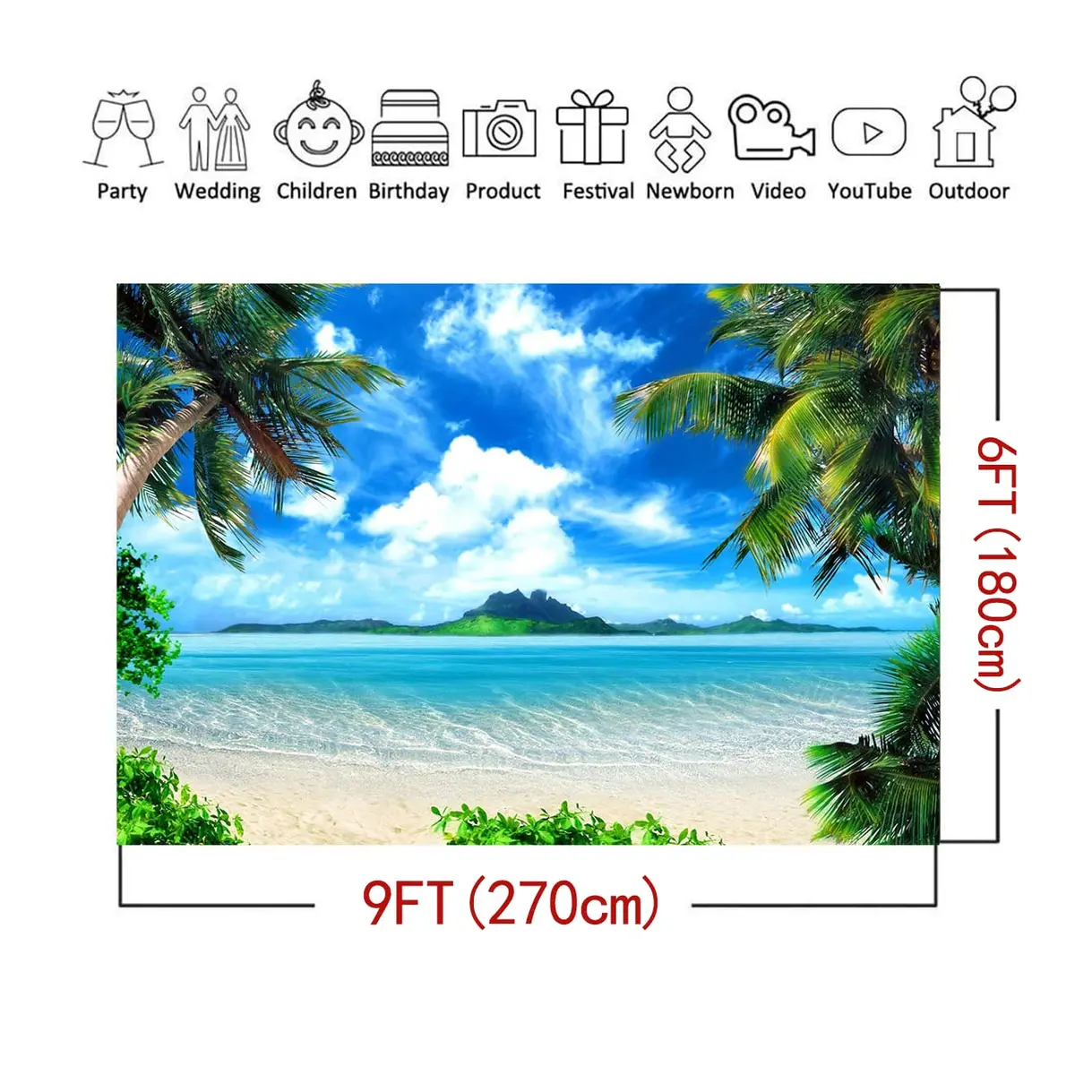 MAQTT Summer Beach Theme Photo Background Hawaii Coconut Tree Banquet Scene Photography Background Wedding Party Decorative Banner Photo Props 270cm x 180cm (9x6ft) - view 6