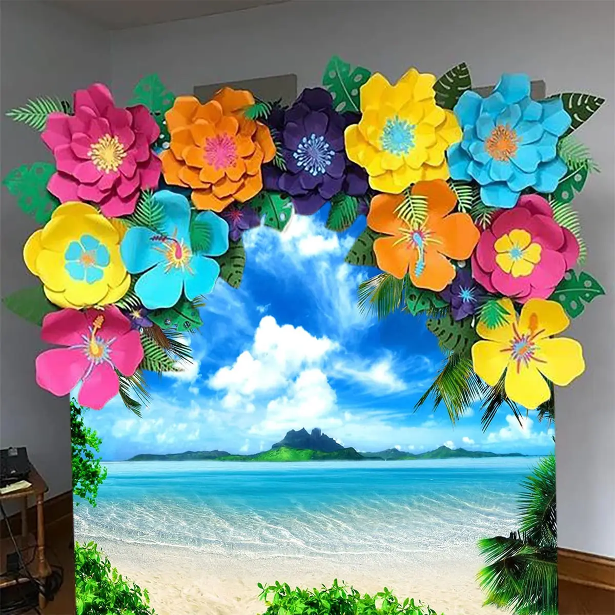MAQTT Summer Beach Theme Photo Background Hawaii Coconut Tree Banquet Scene Photography Background Wedding Party Decorative Banner Photo Props 270cm x 180cm (9x6ft) - view 9