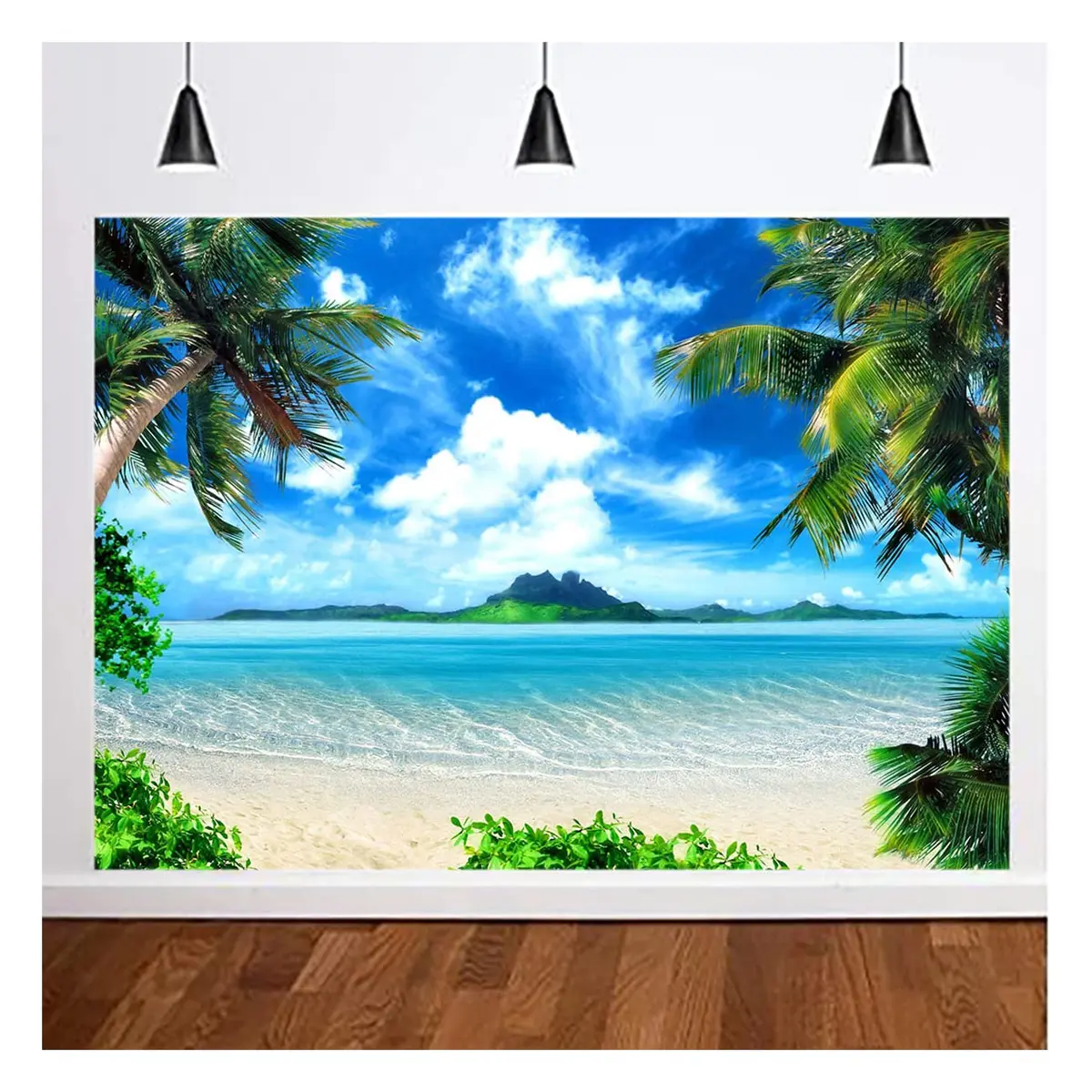 MAQTT Summer Beach Theme Photo Background Hawaii Coconut Tree Banquet Scene Photography Background Wedding Party Decorative Banner Photo Props 270cm x 180cm (9x6ft) - view 2