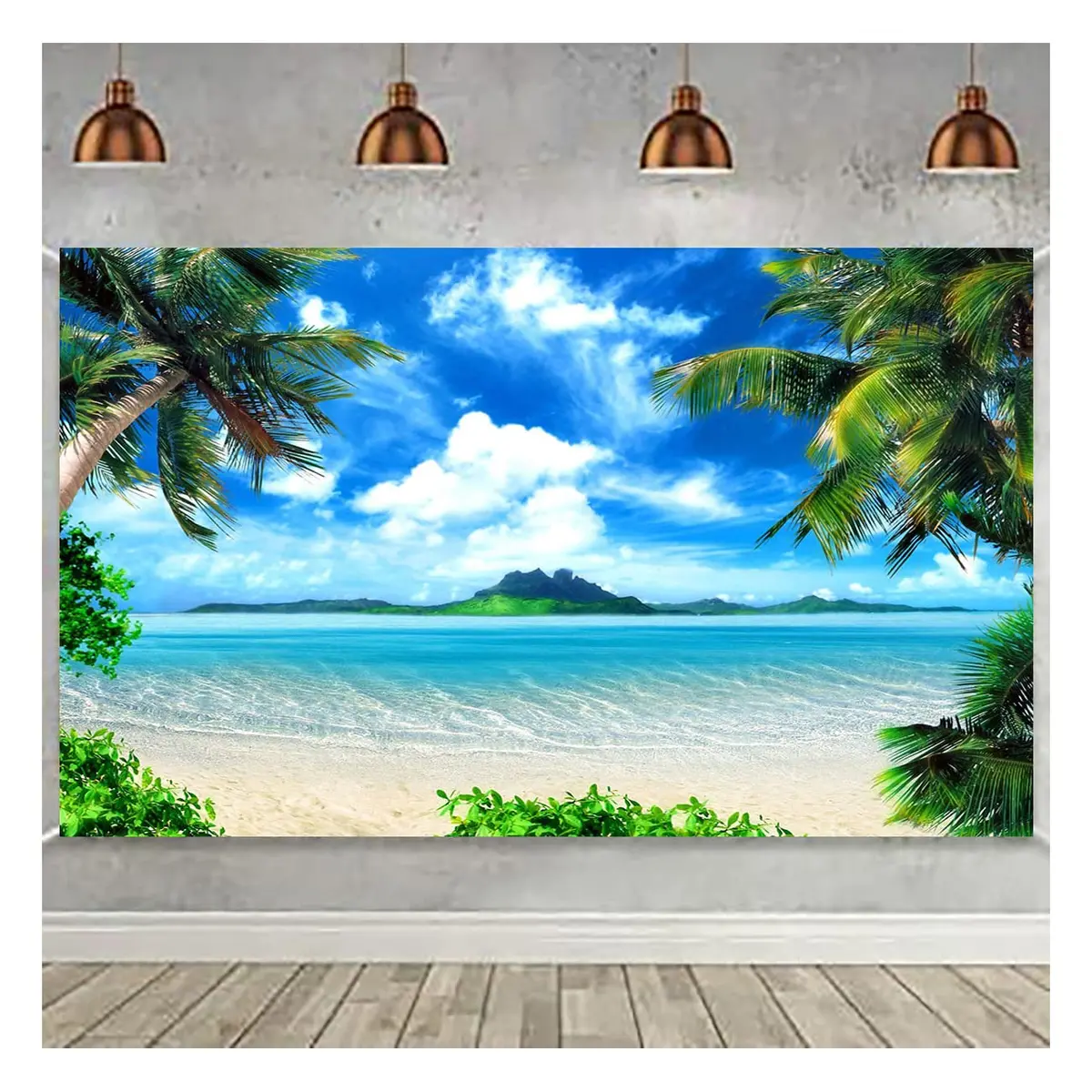 MAQTT Summer Beach Theme Photo Background Hawaii Coconut Tree Banquet Scene Photography Background Wedding Party Decorative Banner Photo Props 270cm x 180cm (9x6ft) - view 3