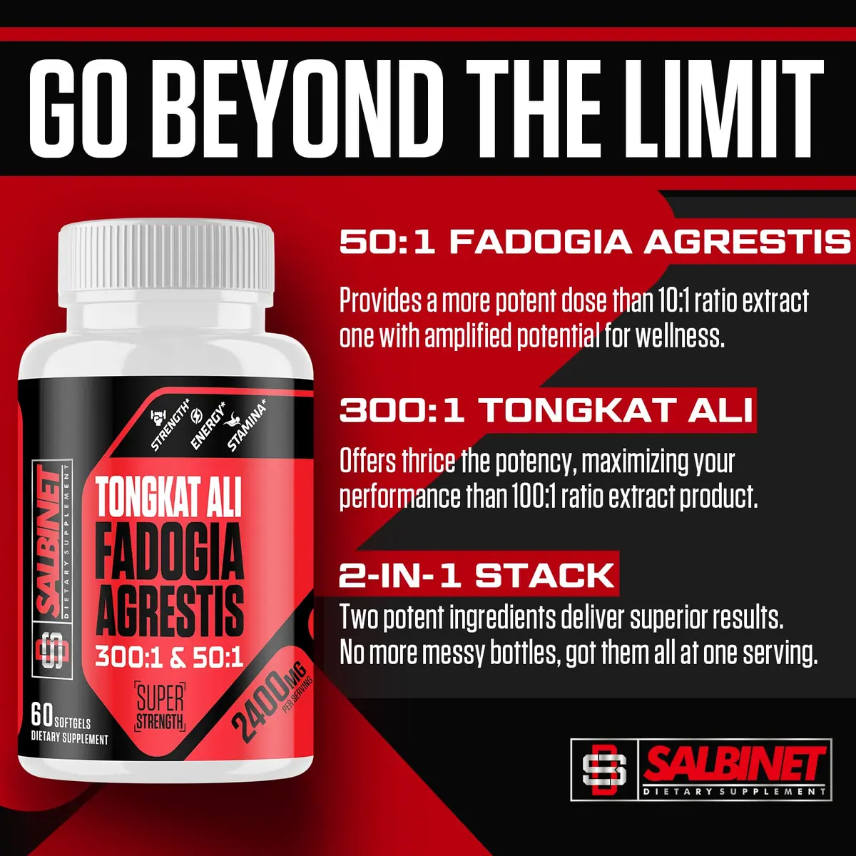 Salbinet 2400mg Fadogia Agrestis & Tongkat Ali Supplement | Max Strength for Muscle & Performance - view 5