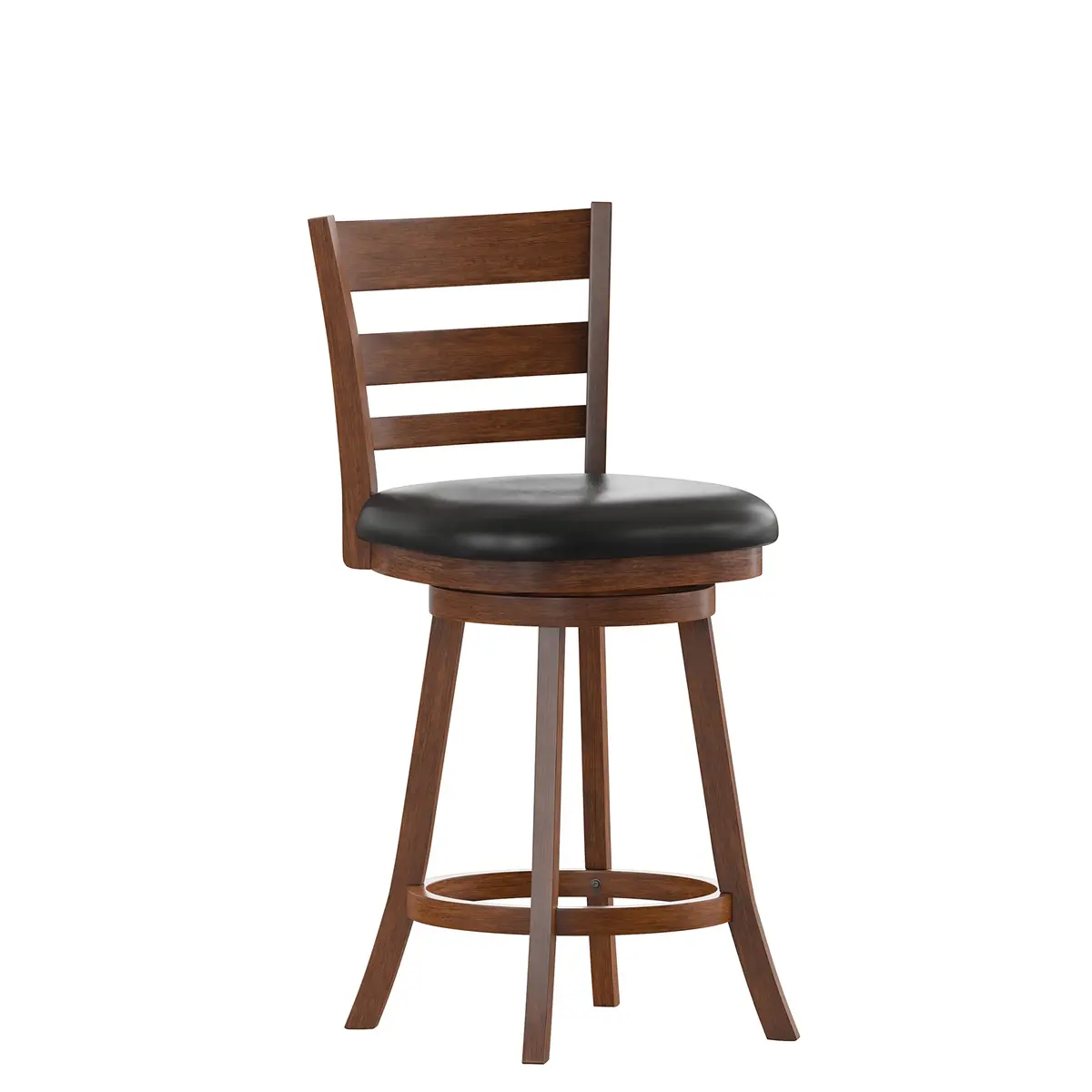 Taylor + Logan Zayne Classic Ladderback Wooden Swivel Counter Stool with Faux Leather Seat, Antique Oak/Black | Timeless Elegance for Kitchen & Dining - view 2