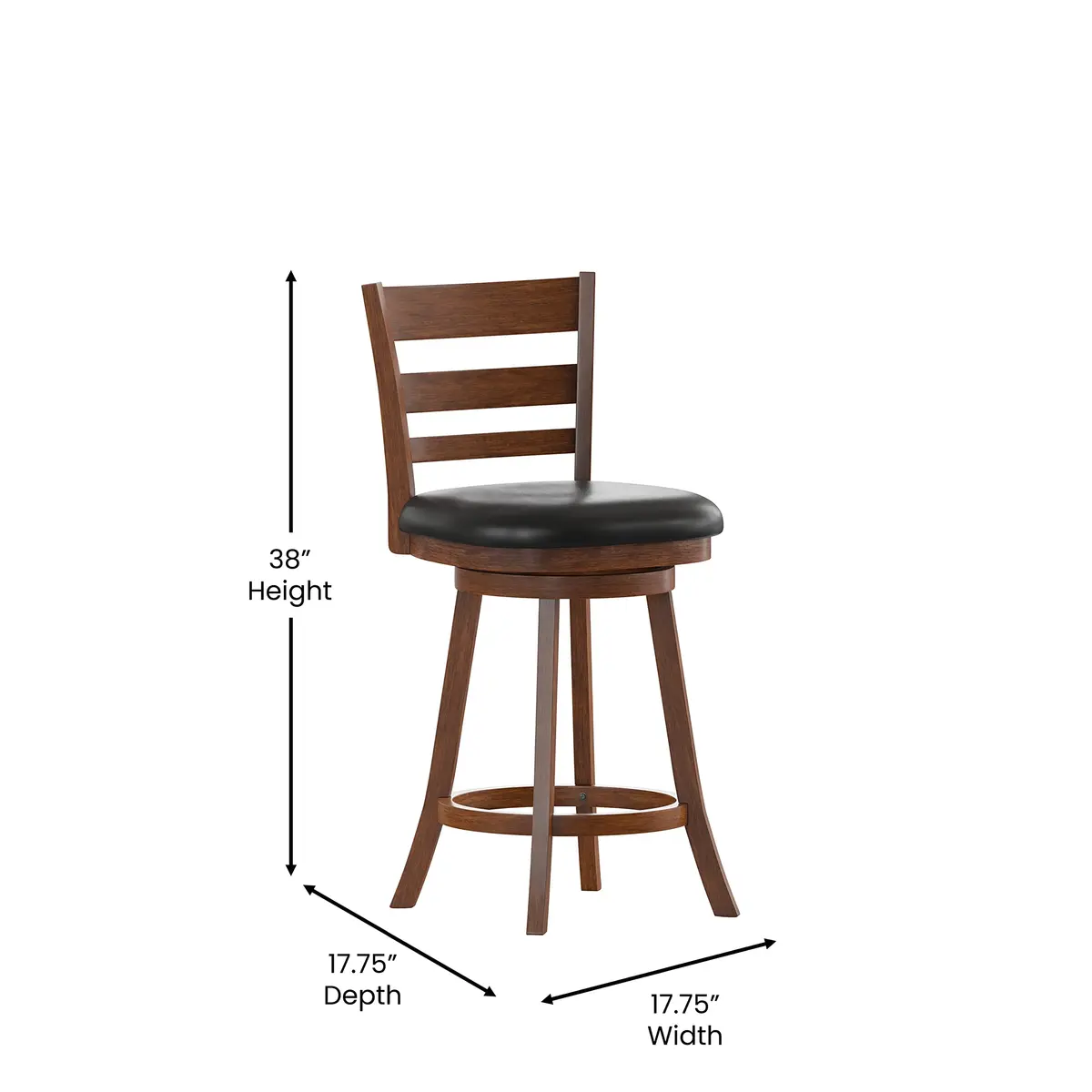 Taylor + Logan Zayne Classic Ladderback Wooden Swivel Counter Stool with Faux Leather Seat, Antique Oak/Black | Timeless Elegance for Kitchen & Dining - view 4
