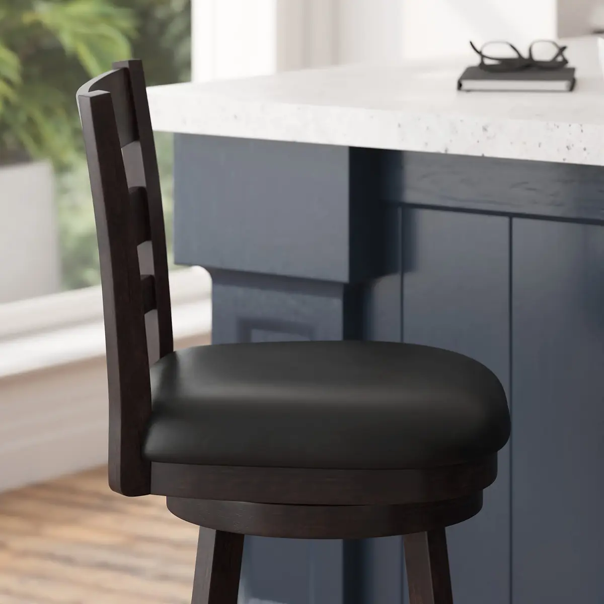 Taylor + Logan Zayne Classic Ladderback Wooden Swivel Counter Stool with Faux Leather Seat, Espresso/Black | Timeless Elegance & Modern Functionality - view 5
