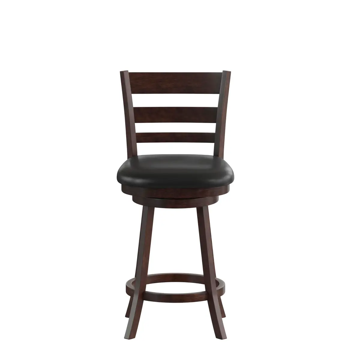 Taylor + Logan Zayne Classic Ladderback Wooden Swivel Counter Stool with Faux Leather Seat, Espresso/Black | Timeless Elegance & Modern Functionality - view 9