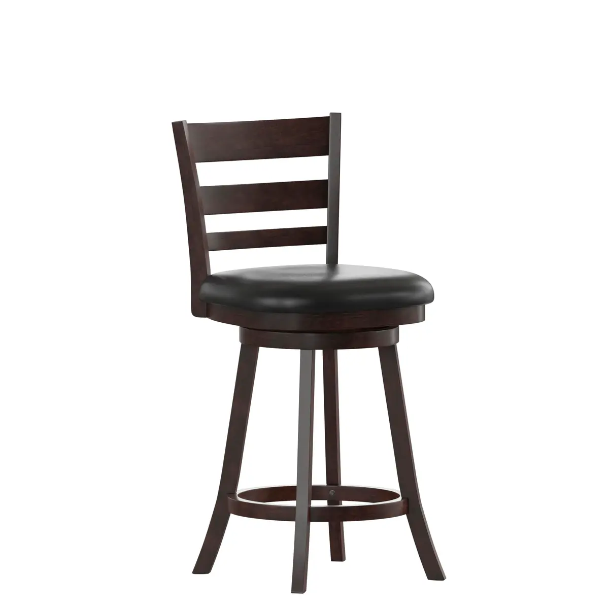 Taylor + Logan Zayne Classic Ladderback Wooden Swivel Counter Stool with Faux Leather Seat, Espresso/Black | Timeless Elegance & Modern Functionality - view 2