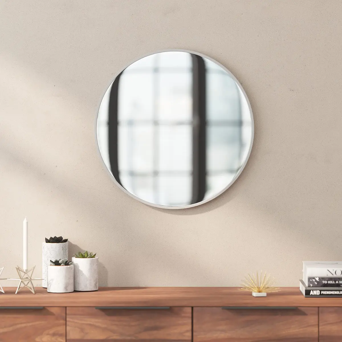Taylor & Logan Julianne 20" Round Silver Metal Framed Wall Mirror | Modern, Safety & Versatile Design - main product image