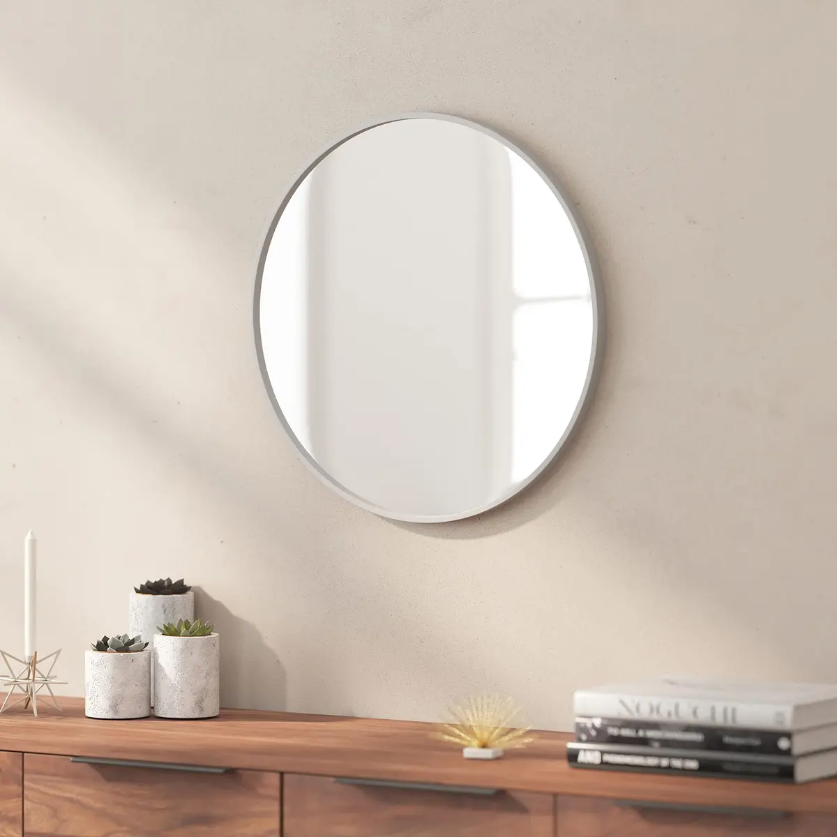 Taylor & Logan Julianne 20" Round Silver Metal Framed Wall Mirror | Modern, Safety & Versatile Design - view 8