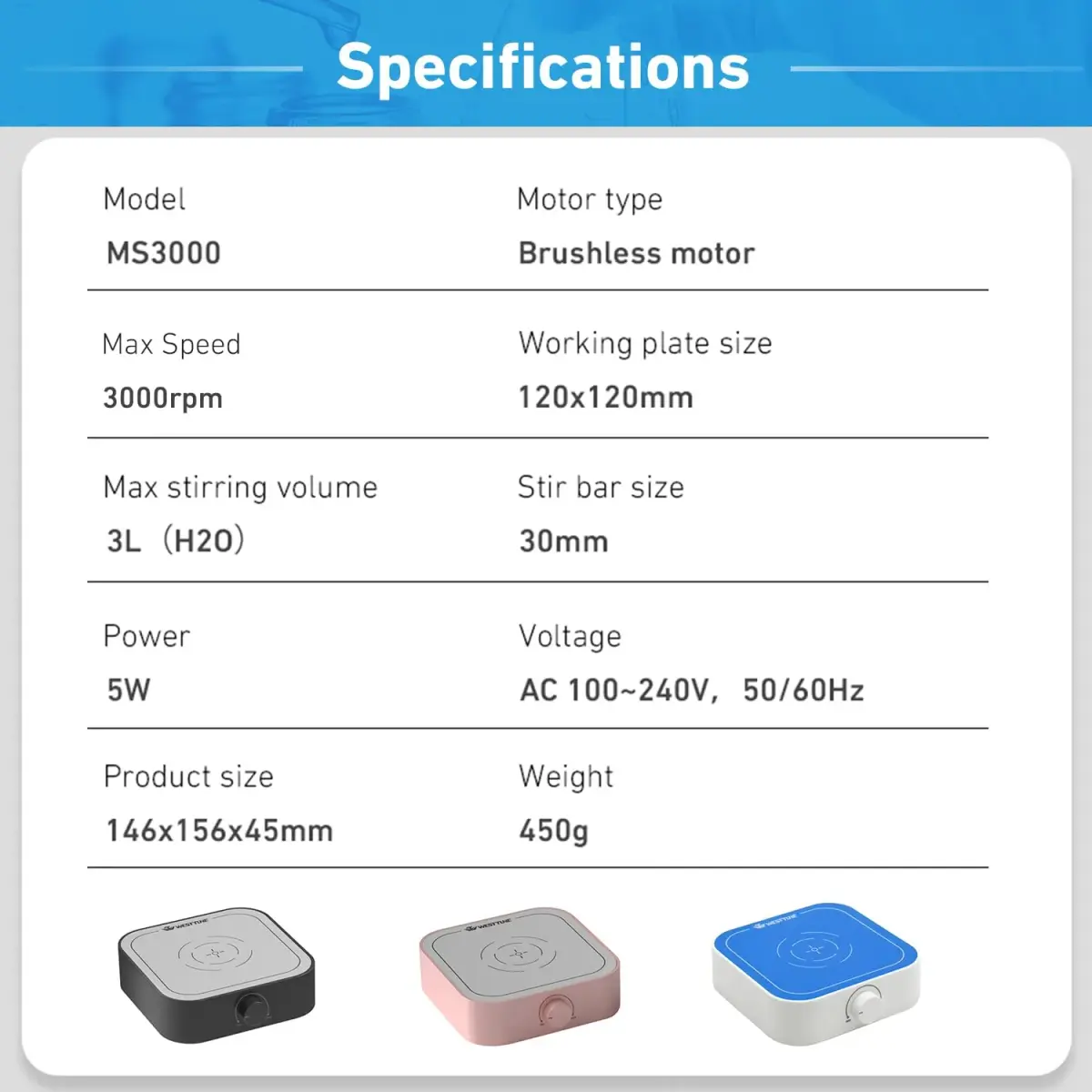 WEST TUNE 3000rpm Magnetic Stirrer Mixer with Stir Bar, Brushless DC Motor, 3000ml Capacity | Lab Supply - view 5