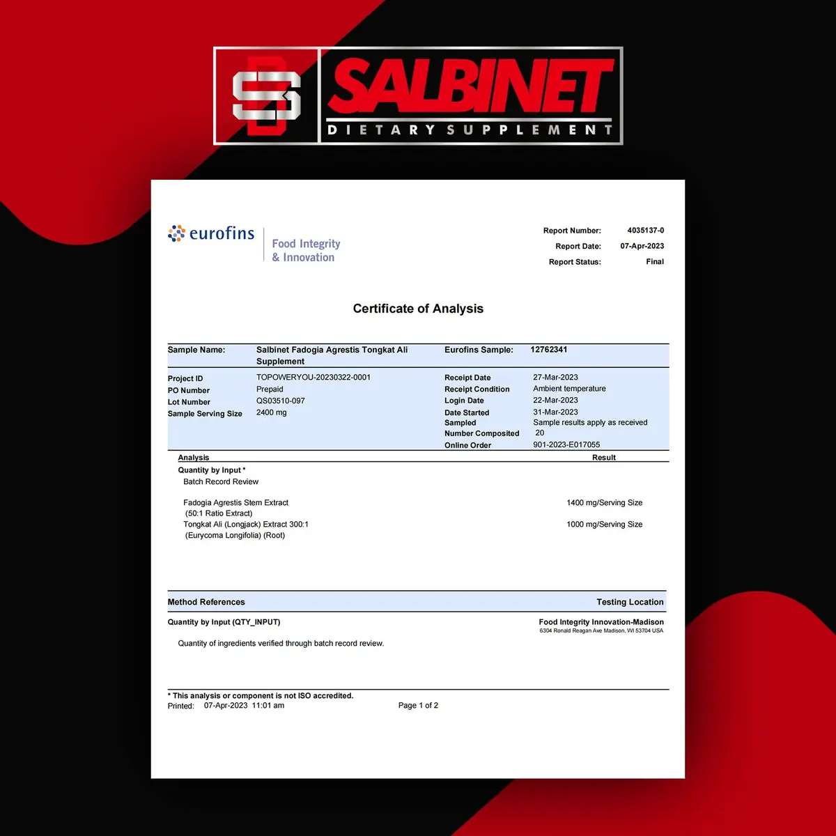 Salbinet 2400mg Nutritional Supplement 60 Count | Fadogia Agrestis & Tongkat Ali for Muscle & Performance - view 7