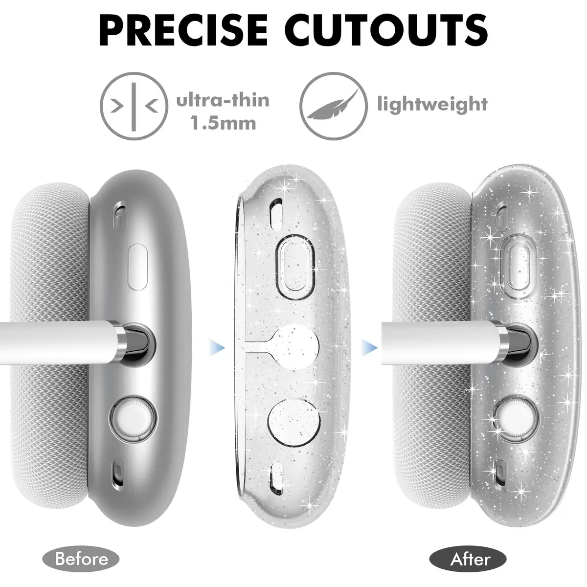 NIUTRENDZ Glitter Clear Case for AirPods Max | Soft TPU Protective Ear Cups Cover (1 Unit) - view 4