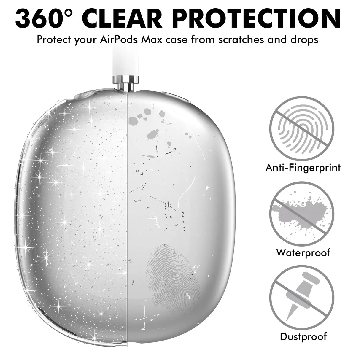 NIUTRENDZ Glitter Clear Case for AirPods Max | Soft TPU Protective Ear Cups Cover (1 Unit) - view 3