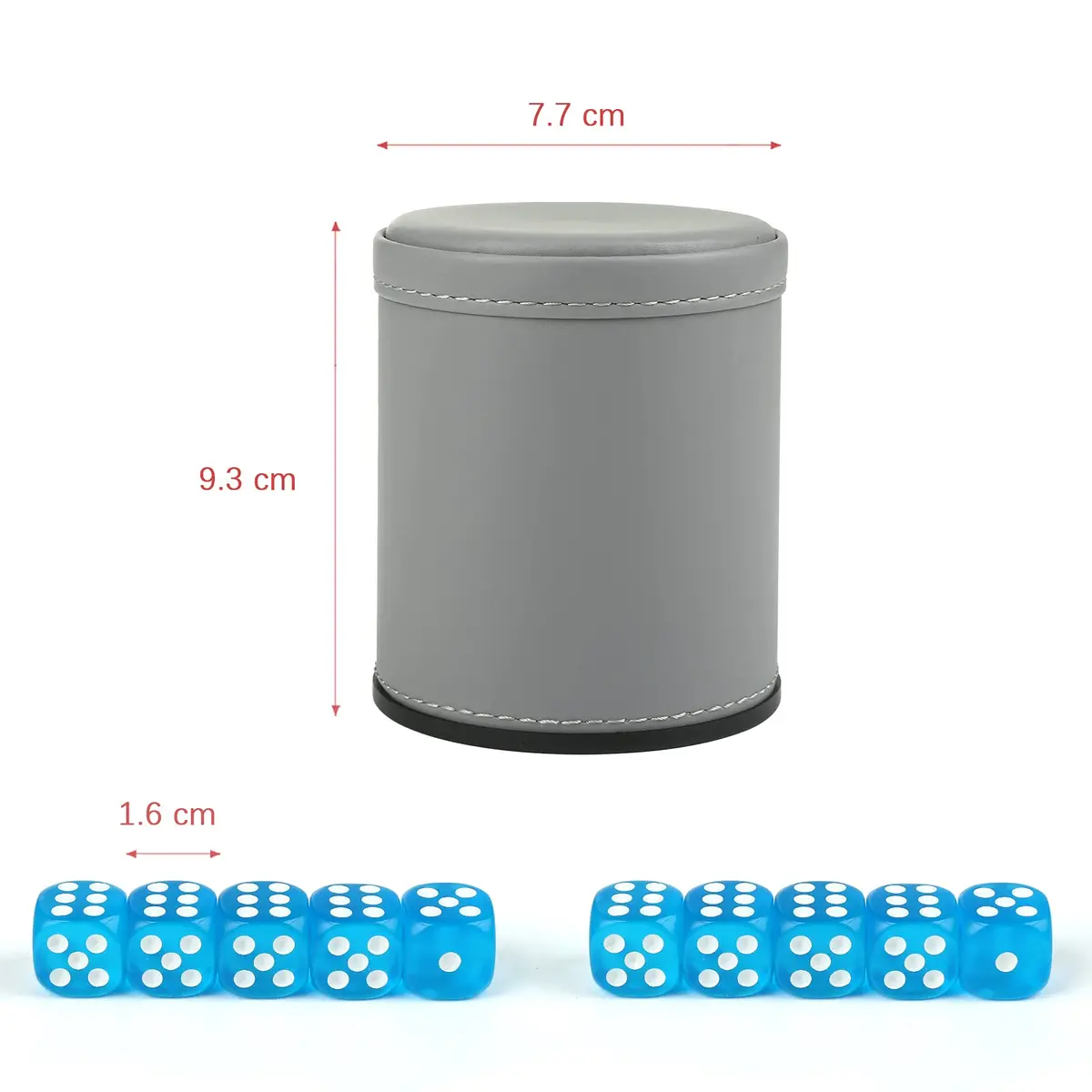 GWHOLE Leather Dice Cup with 10 Sky Blue Dice | Standard 16mm D6 for Tabletop Games - view 3