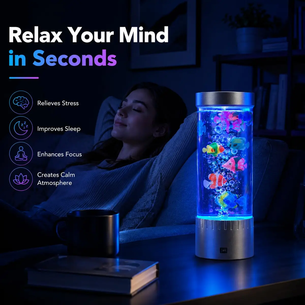 impcenst Jellyfish Lamp with RGB Color Changing LED Lights | Bubble Fish Tank Night Light for Bedroom & Desk - view 4
