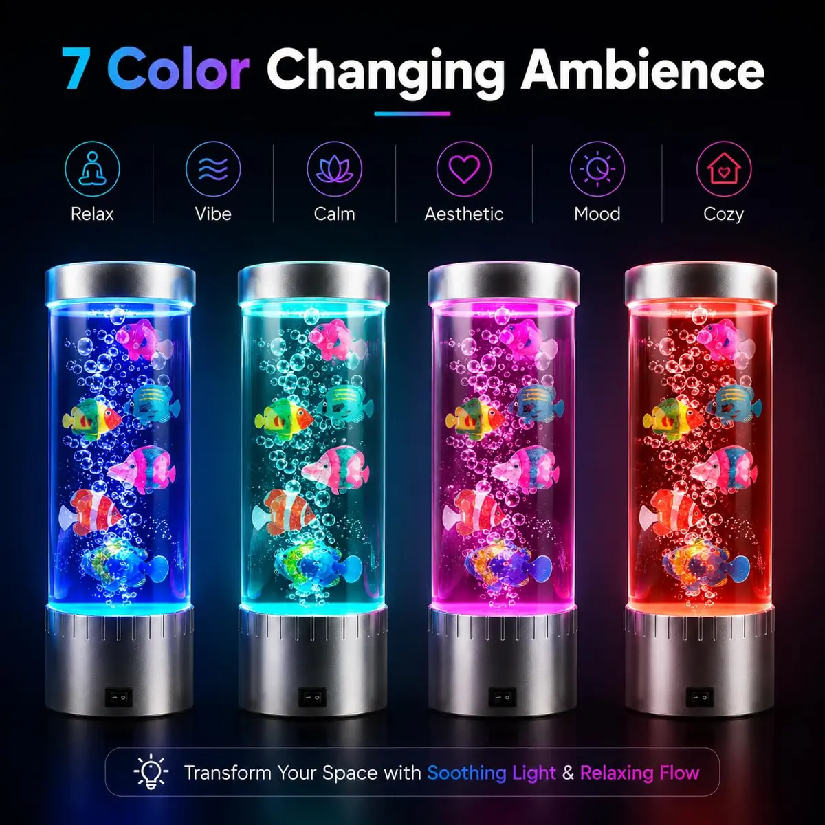impcenst Jellyfish Lamp with RGB Color Changing LED Lights | Bubble Fish Tank Night Light for Bedroom & Desk - view 5