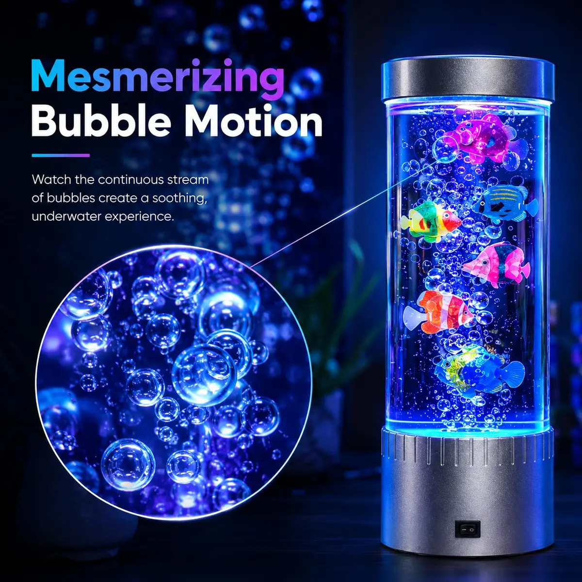 impcenst Jellyfish Lamp with RGB Color Changing LED Lights | Bubble Fish Tank Night Light for Bedroom & Desk - view 6