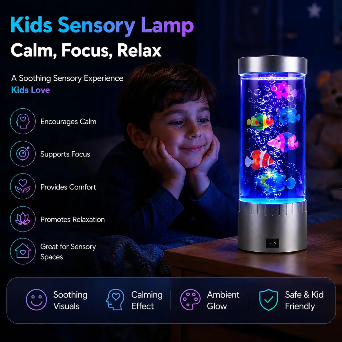 impcenst Jellyfish Lamp with RGB Color Changing LED Lights | Bubble Fish Tank Night Light for Bedroom & Desk - view 7
