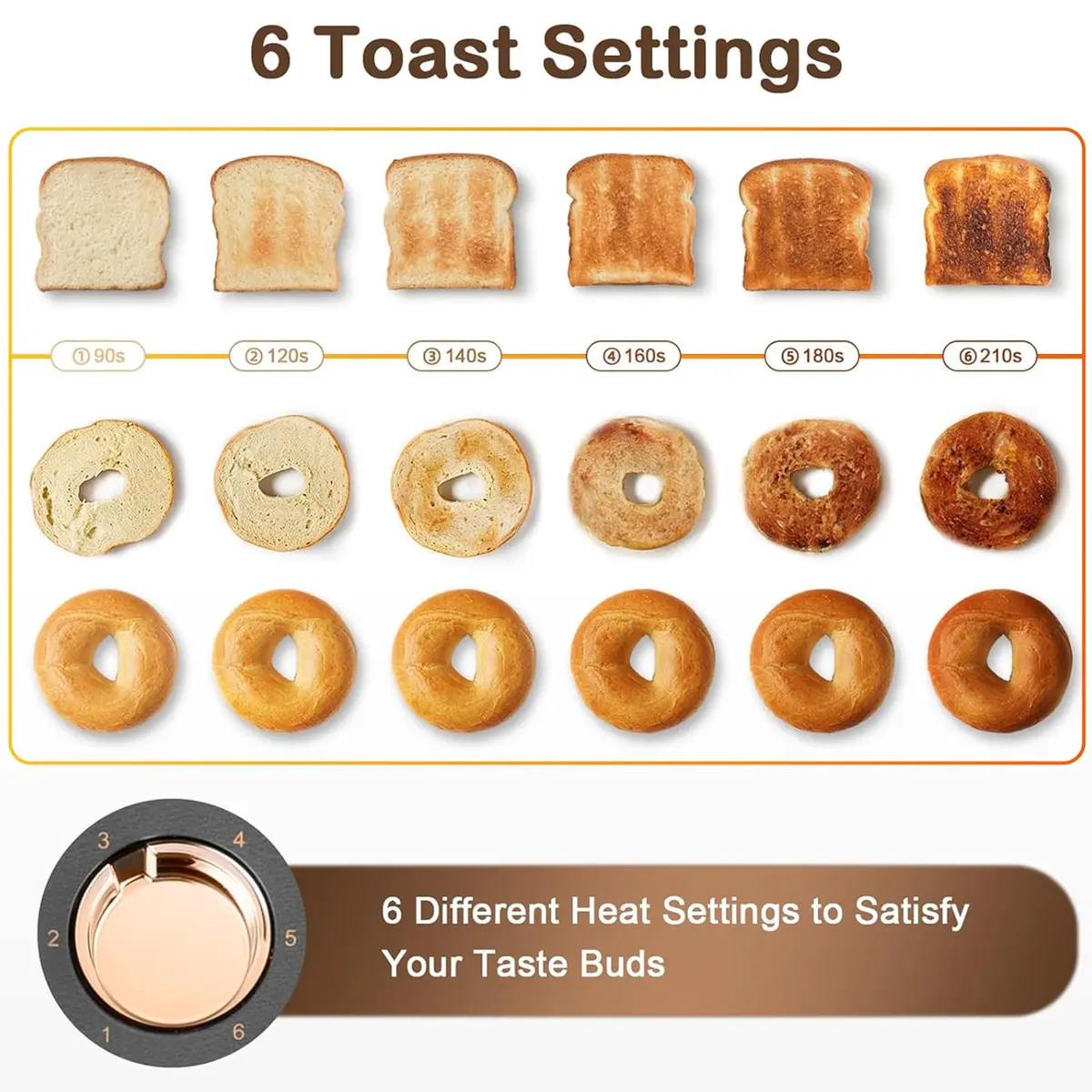 Mecity 4 Slice Toaster, Long Slot Stainless Steel | 6 Browning Settings & Warming Rack - view 5