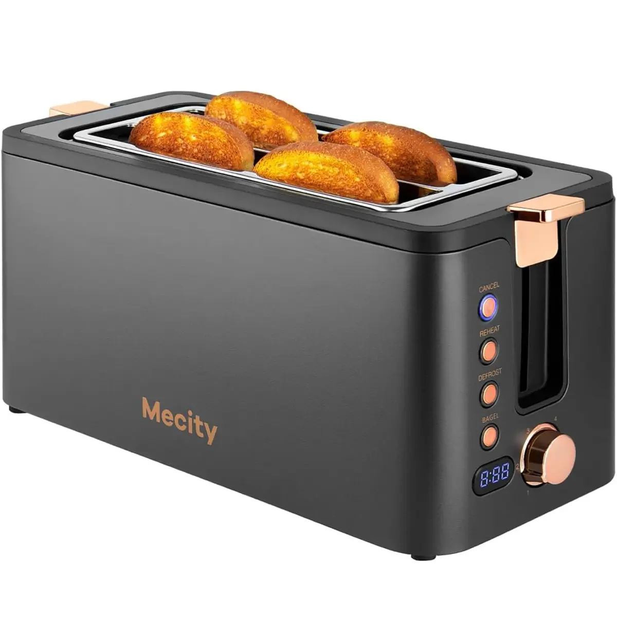 Mecity 4 Slice Toaster, Long Slot Stainless Steel | 6 Browning Settings & Warming Rack - main product image