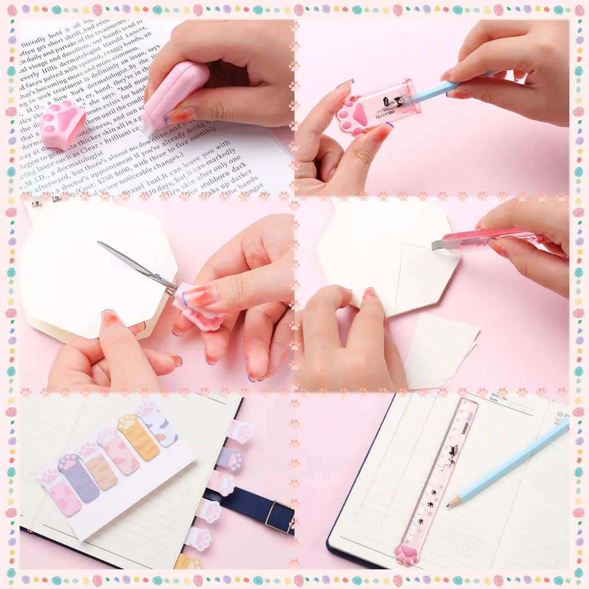 Kogcmeetl Pink Eraser | Retractable Pencil & Multipurpose Correction Tape (Pink) - view 3
