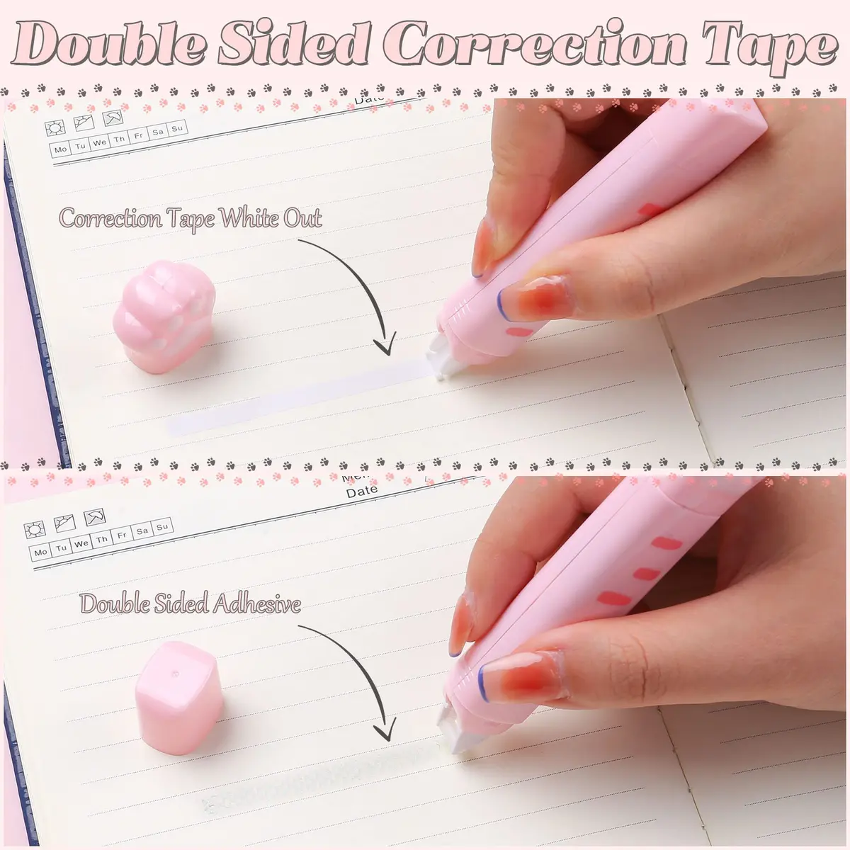 Kogcmeetl Pink Eraser | Retractable Pencil & Multipurpose Correction Tape (Pink) - view 4