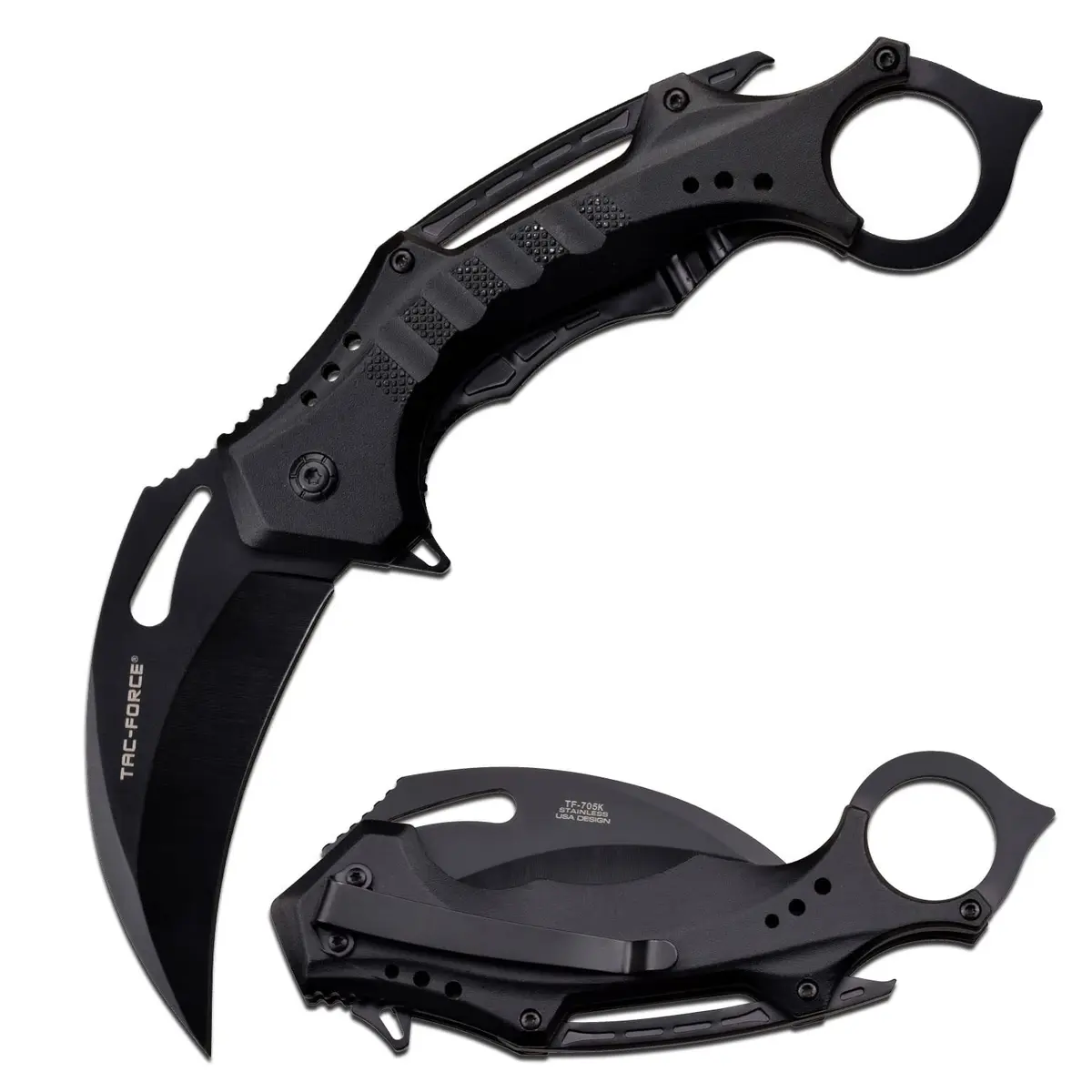 Tac-Force Folding Pocket Knife, 3.25-inch Black Blade, Black Aluminum Handle, 8.75-inch Overall Length TF-705K-BK - main product image