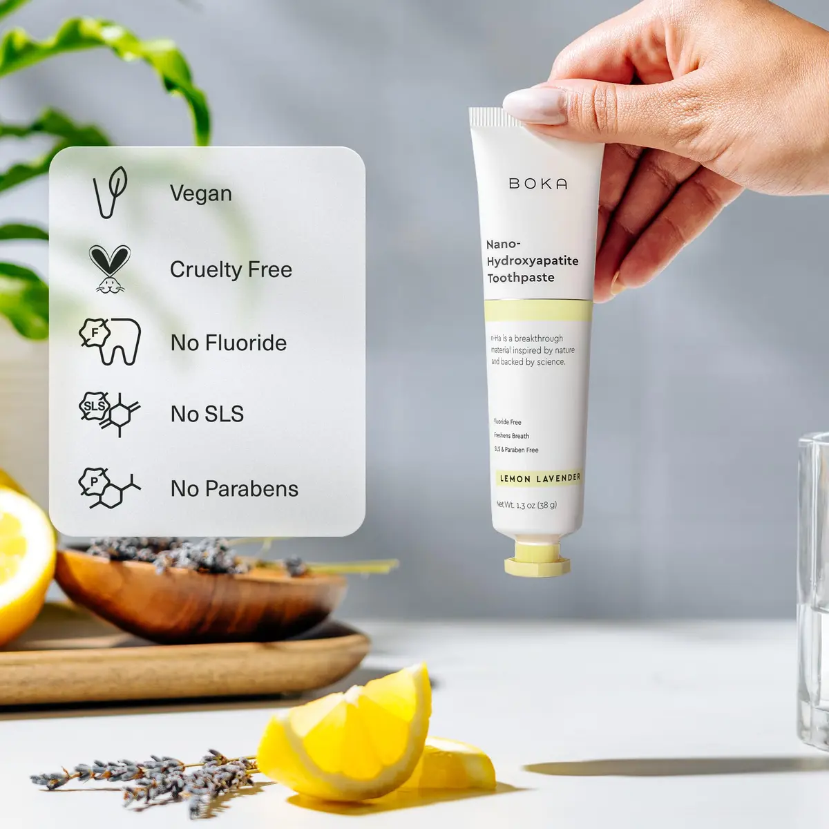 Boka Nano Hydroxyapatite Toothpaste Lemon Lavender 74ml (2.6 oz) | Fluoride-Free Enamel Care - view 3