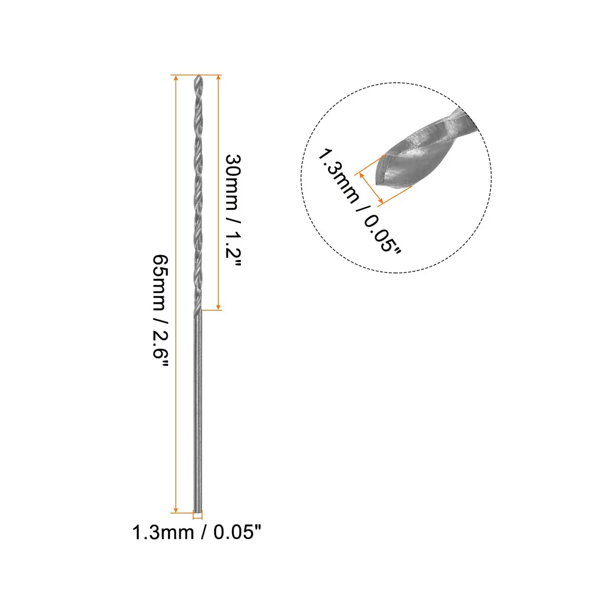 HARFINGTON 10pcs Extra Long Drill Bits 1.3mm | High-Speed Steel, Straight Shank, 65mm Length for Metal & Wood - view 2