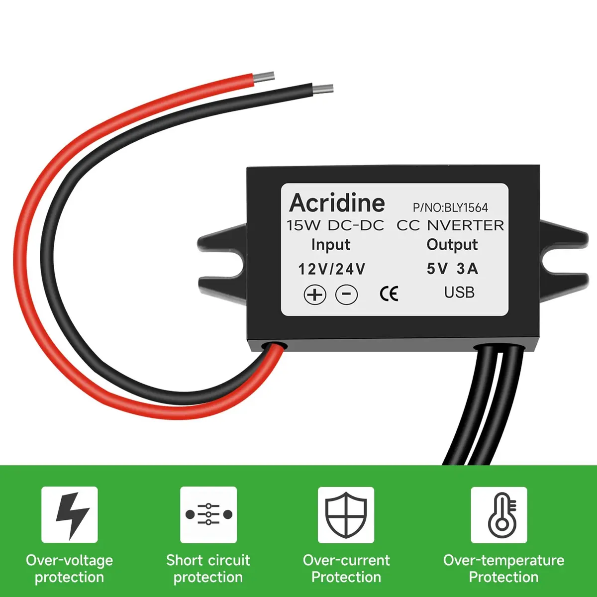 Acridine 12V 24V DC to 5V 3A USB Converter Module (2-Pack) | 96% Efficiency Buck Converter - view 4
