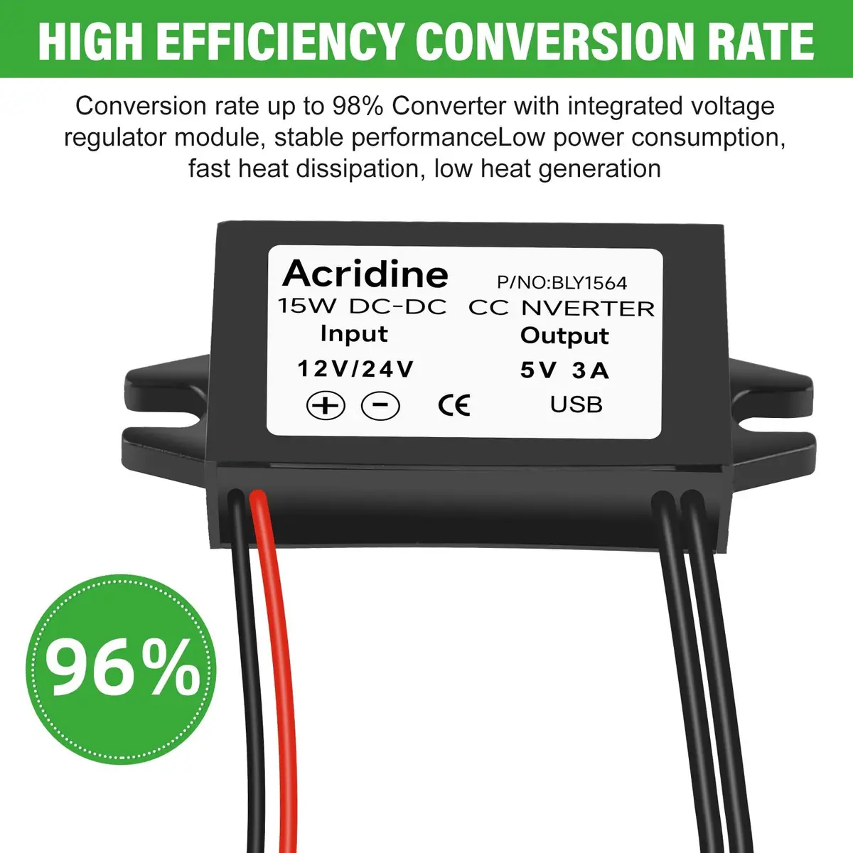 Acridine 12V 24V DC to 5V 3A USB Converter Module (2-Pack) | 96% Efficiency Buck Converter - view 5