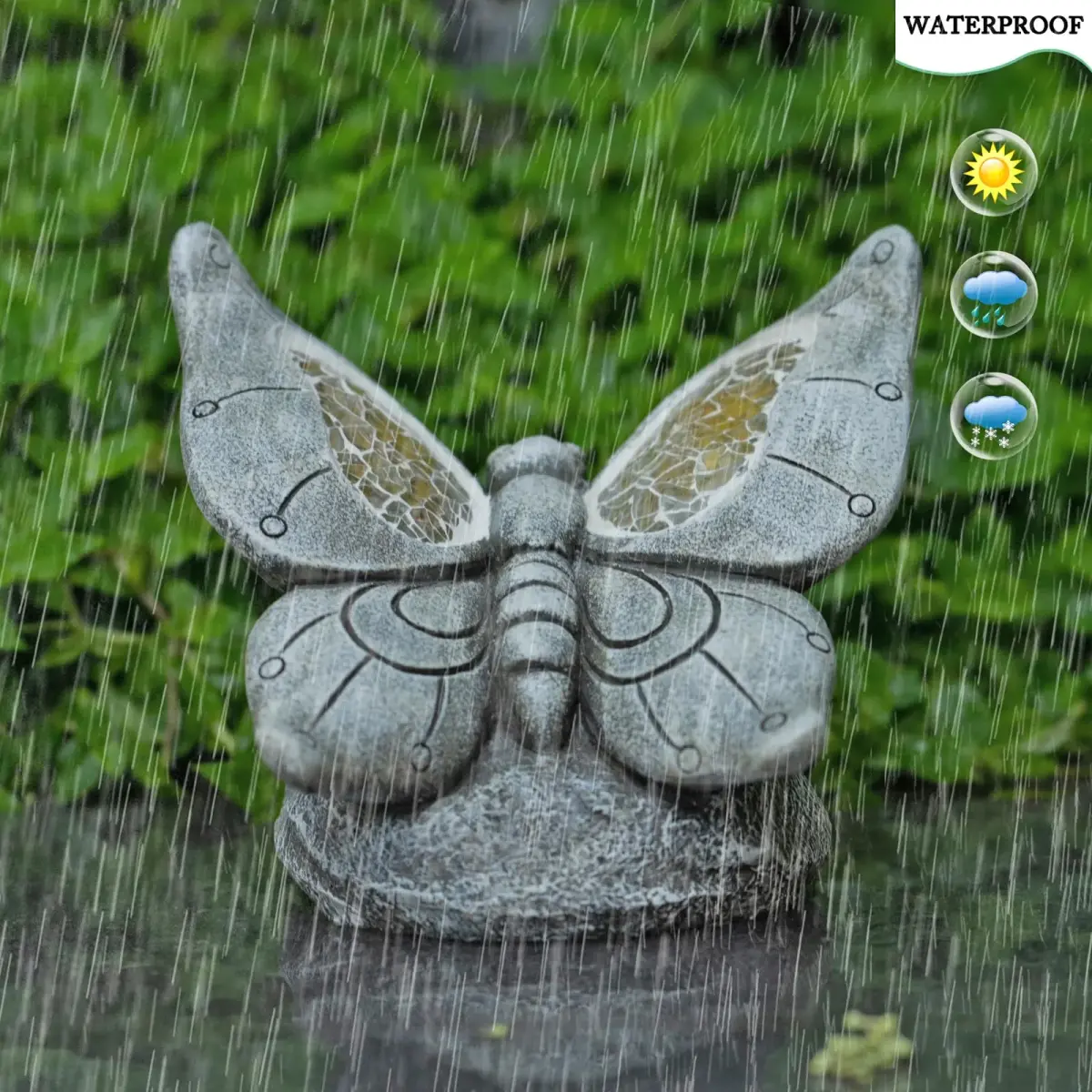 Rezpuao Solar Butterfly Statue 17.0 cm (6.7 inches) | Weatherproof Resin Garden Decor with LED Light - view 5