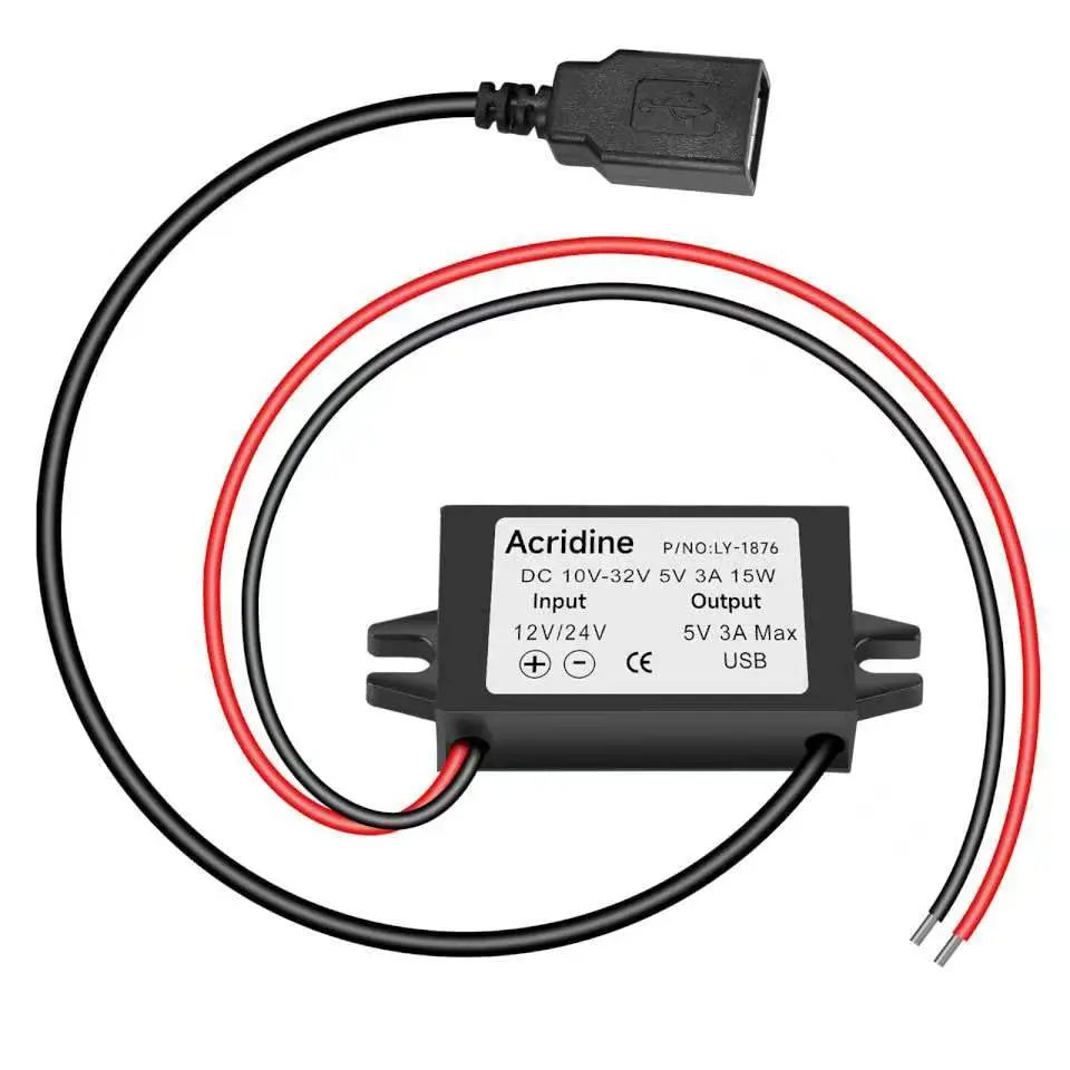 Acridine 12V 24V DC to 5V 3A USB Converter Adapter Buck Module | 15W Output Power - view 2