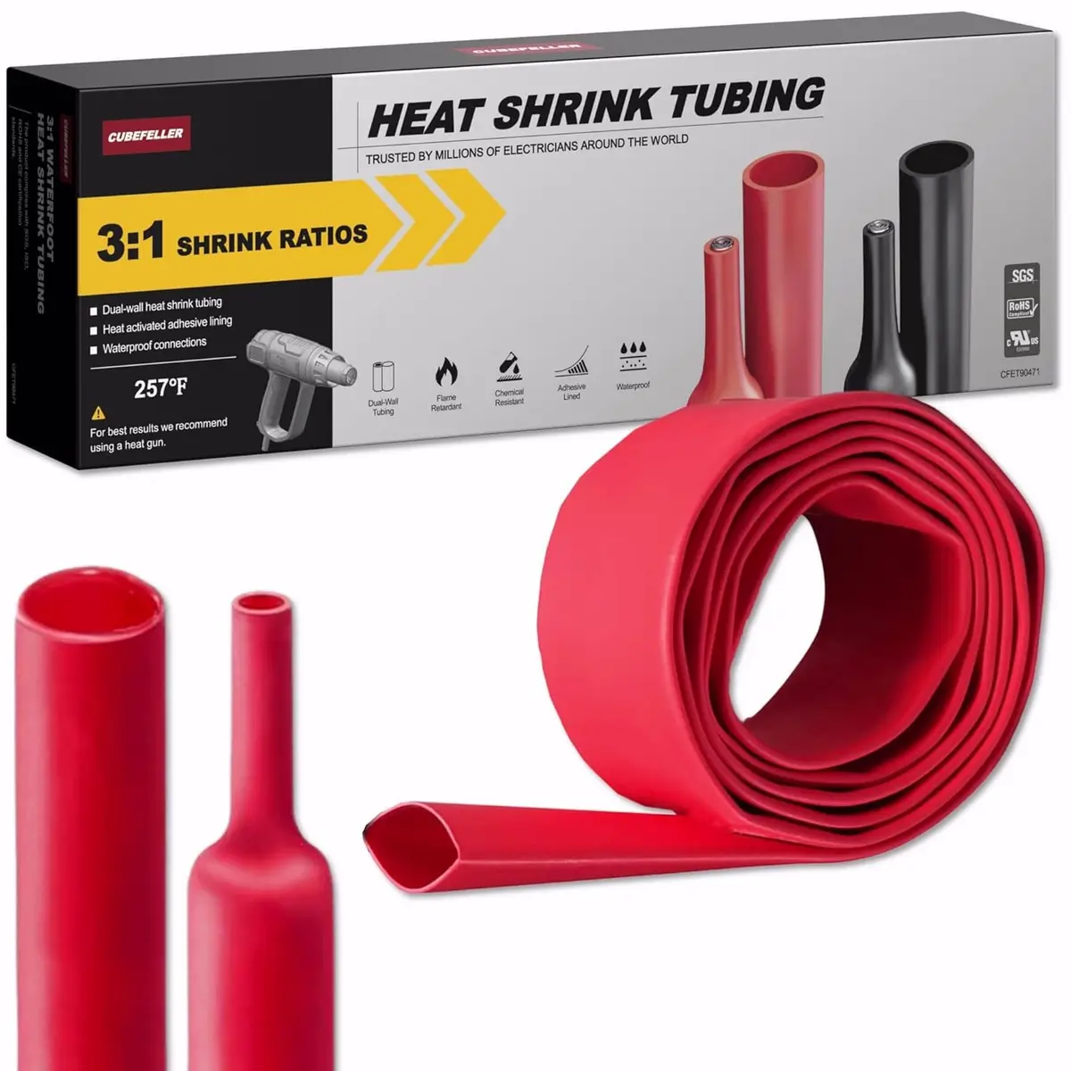 cubefeller Insulation 15mm (5/8") Red Heat Shrink Tubing | Marine Grade Waterproof Adhesive Lined - main product image