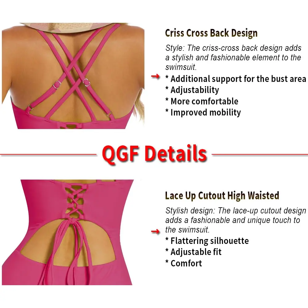 QGF Women One Piece Swimsuit - Tummy Control, Criss Cross Back, Ruched, High Rise | Sexy, Flattering Swimwear - view 5
