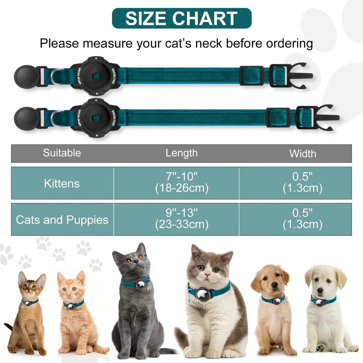 OUCWLTAG Luminous AirTag Cat Collar Breakaway 9-13 Inch | GPS Pet Tracker with Safety Elastic Band - view 6