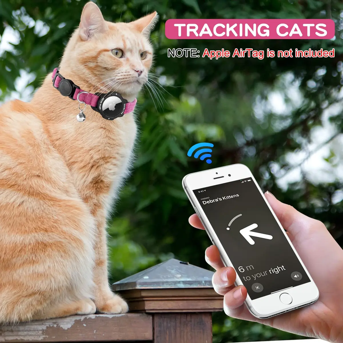 OUCWLTAG Pink Animal Collar with GPS & Luminous AirTag Holder | Breakaway Safety Elastic Band (7-10 Inch) - view 5
