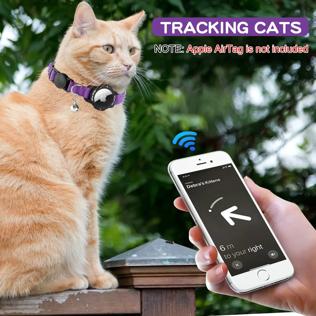 OUCWLTAG Luminous AirTag Cat Collar Breakaway 9-13 Inch | Safety Elastic Band, Purple - view 5