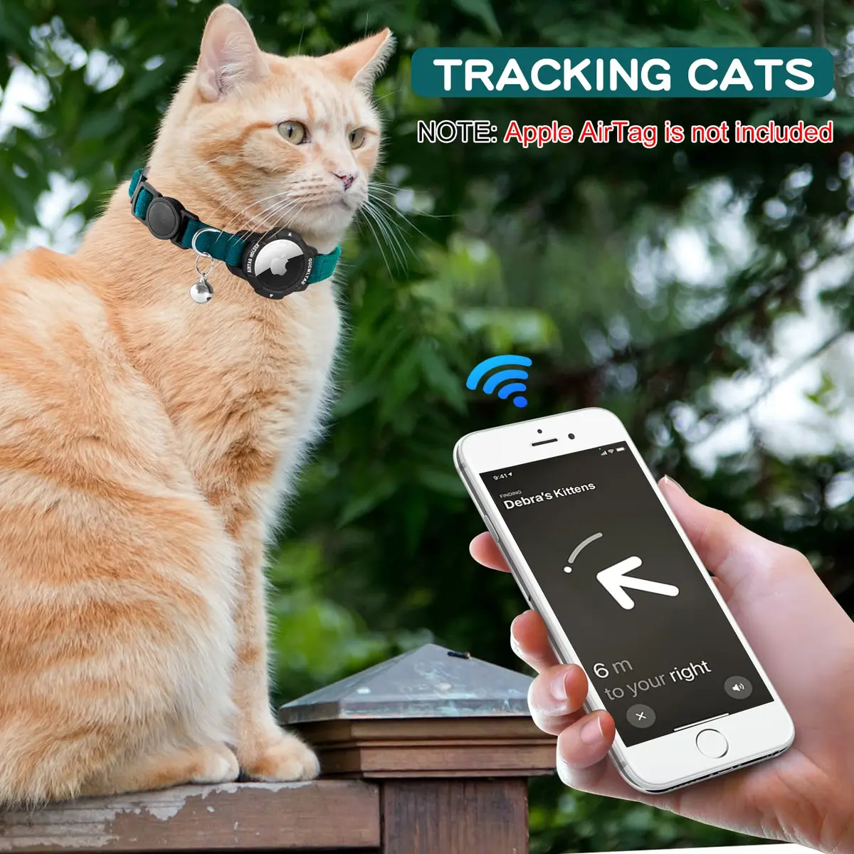 OUCWLTAG Luminous AirTag Cat Collar Breakaway 7-10 Inch | GPS Pet Tracker with Safety Elastic Band - view 5