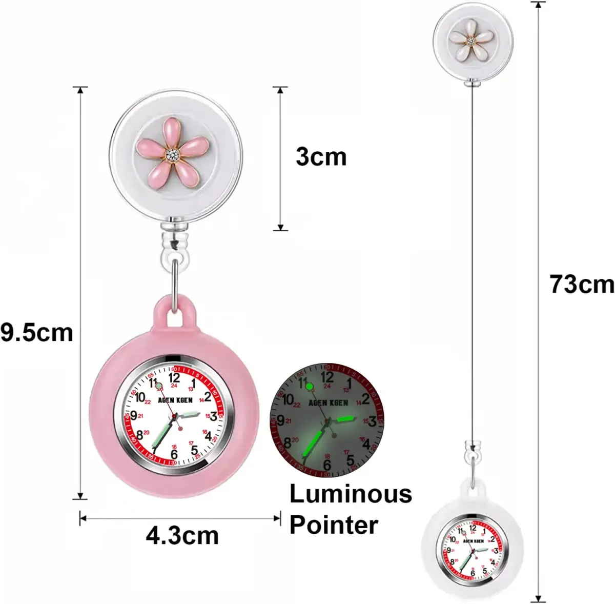 AGEN KGEN Black Nurse Watch - Retractable Clip-On Fob Watch with Easy-Read Analog Dial - view 2