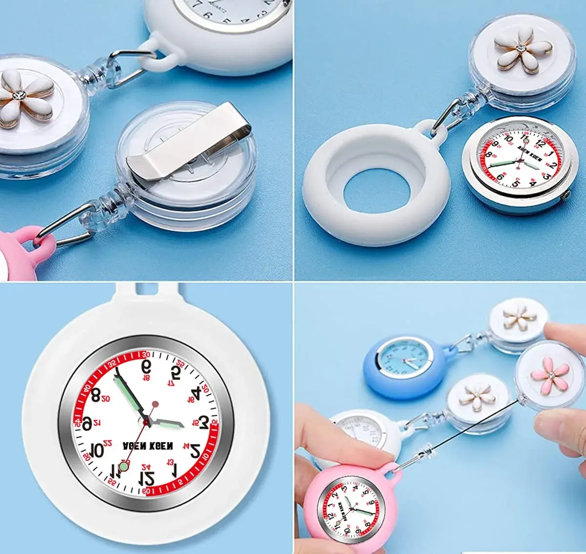 AGEN KGEN 3-Pack Retractable Nurse Watches | Japanese Quartz Movement, 38mm Case, Silicone Cover - view 6