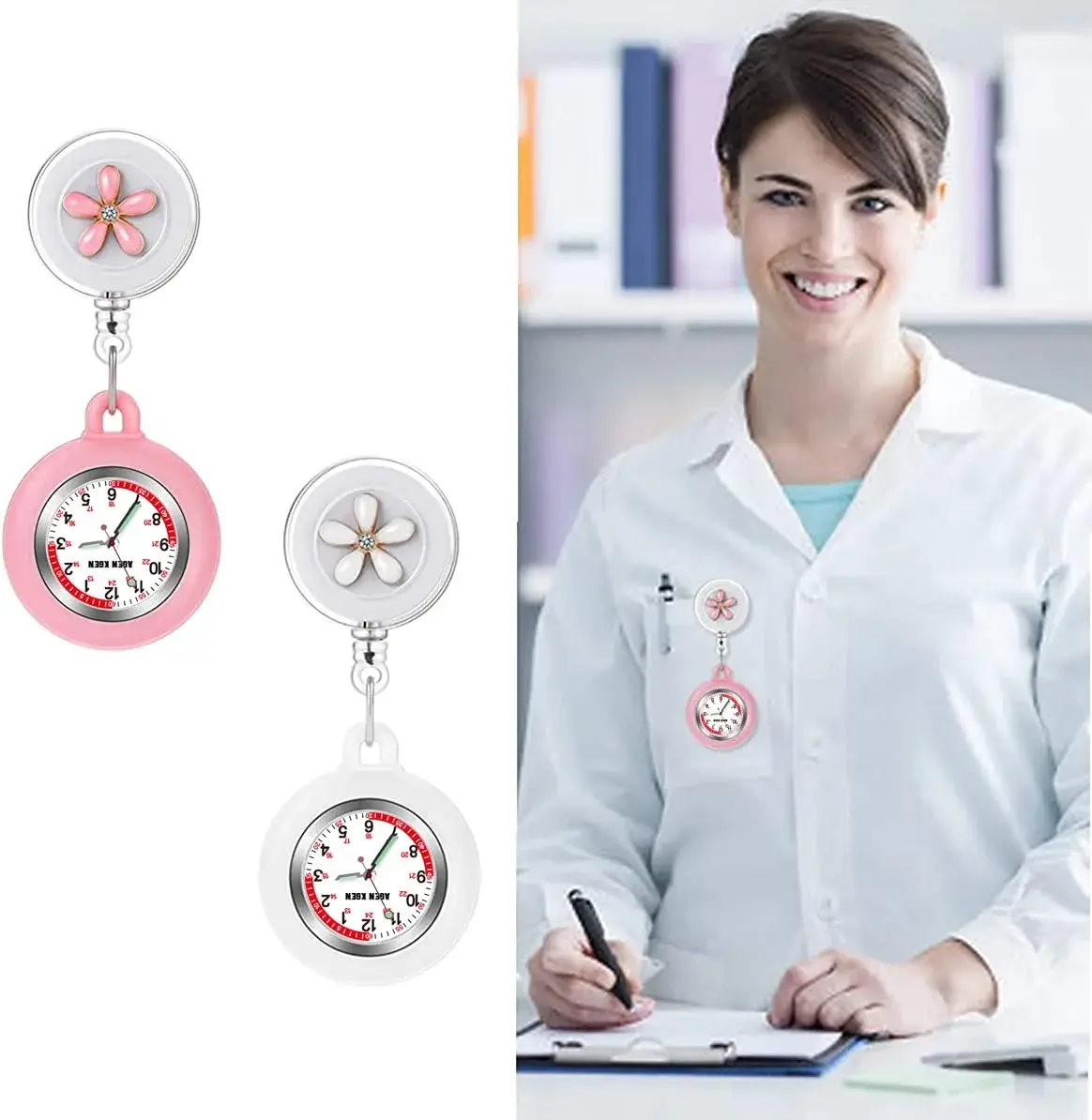 AGEN KGEN 3-Pack Retractable Nurse Watches | Japanese Quartz Movement, 38mm Case, Silicone Cover - view 3