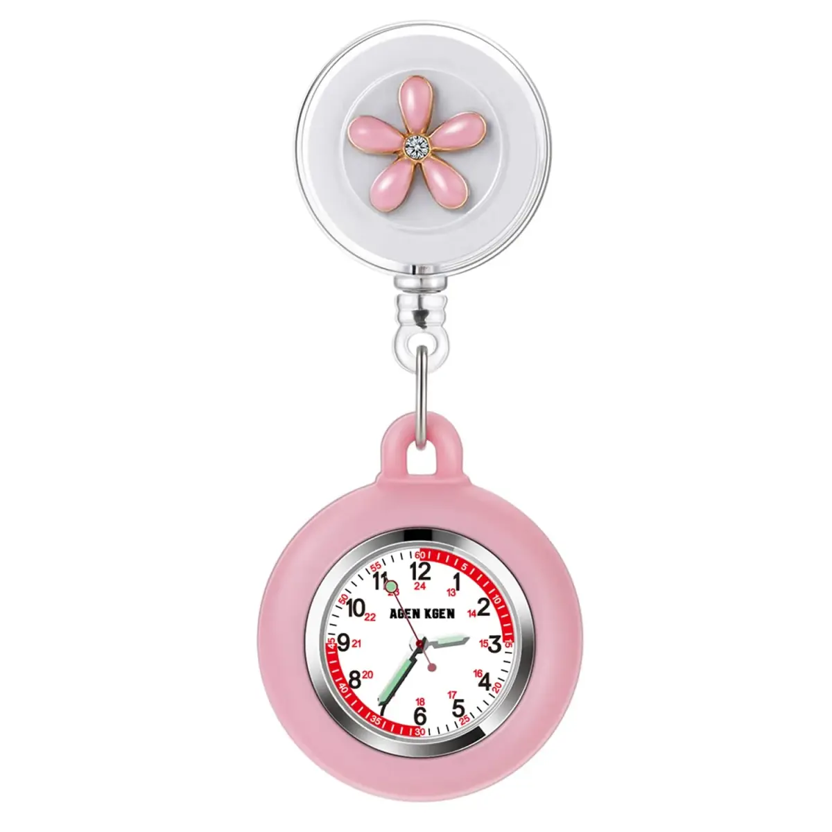 AGEN KGEN Pink Retractable Nurse Watch with White Panda Clip-On Fob - 4cm - main product image