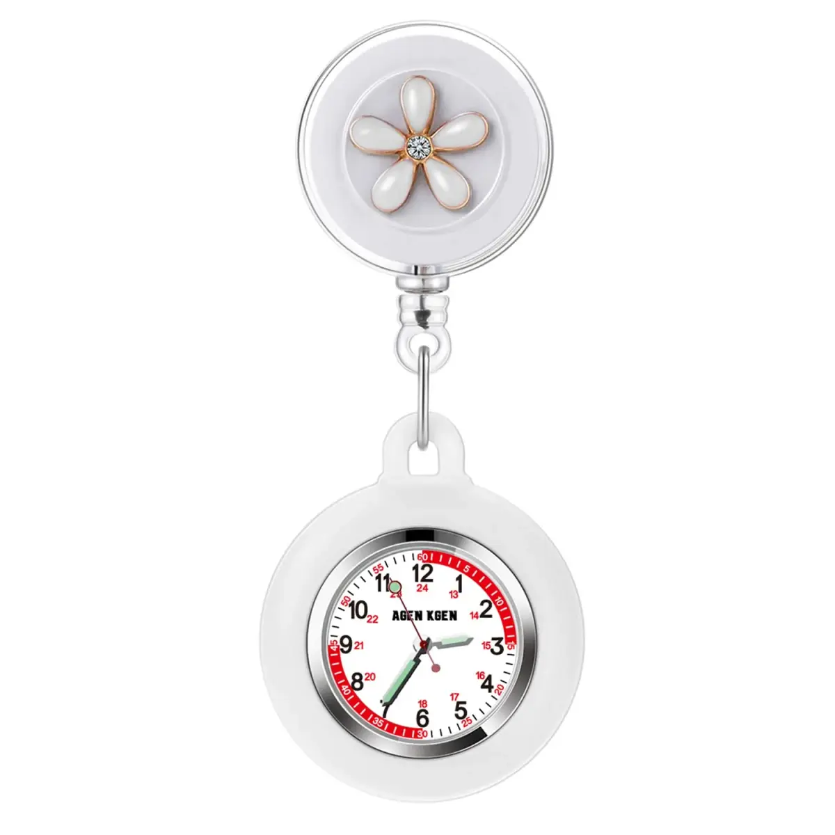 AGEN KGEN Retractable Nurse Watch White 38mm (1.5in) | Japanese Quartz Movement for Medical Professionals - main product image