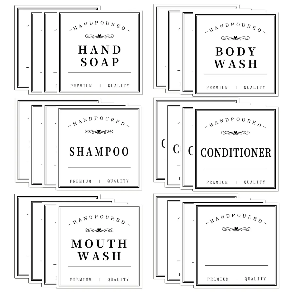 HVSWLY 24PCS Bathroom Labels for Soap Dispenser, Bottle Labels for Hand Soap, Mouthwash, Shampoo, Conditioner, Body Wash | Waterproof & Reusable - main product image