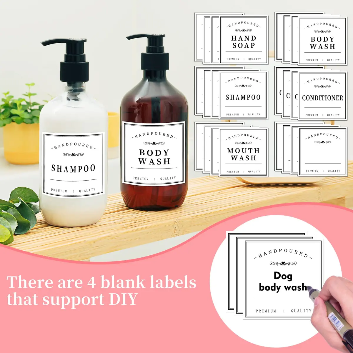 HVSWLY 24PCS Bathroom Labels for Soap Dispenser, Bottle Labels for Hand Soap, Mouthwash, Shampoo, Conditioner, Body Wash | Waterproof & Reusable - view 5