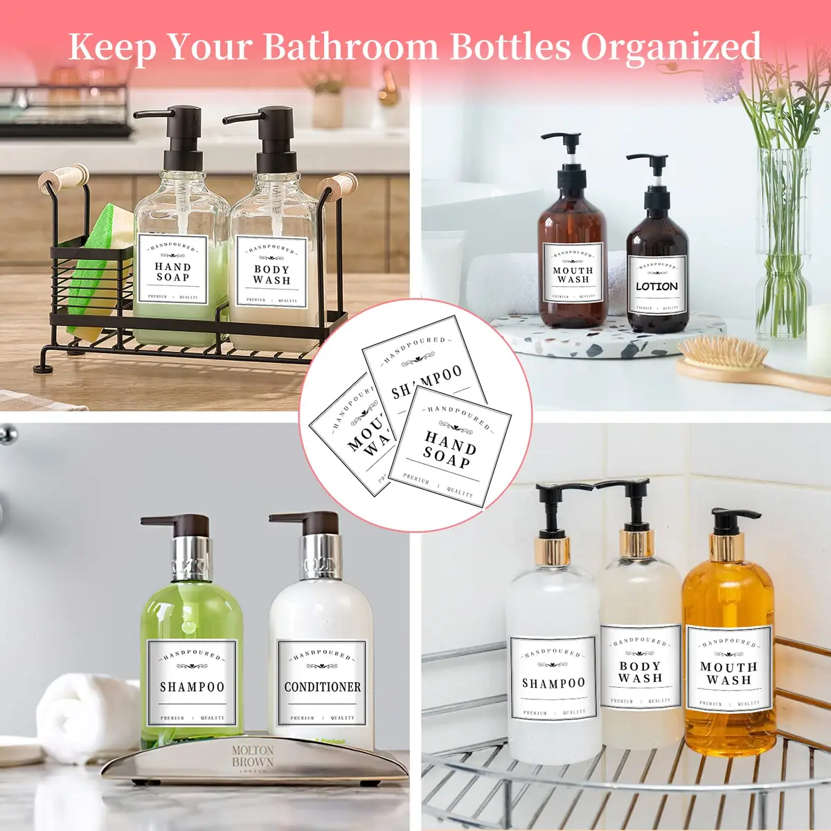 HVSWLY 24PCS Bathroom Labels for Soap Dispenser, Bottle Labels for Hand Soap, Mouthwash, Shampoo, Conditioner, Body Wash | Waterproof & Reusable - view 6